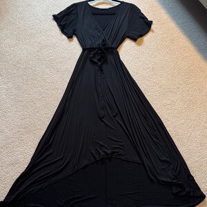 West Kei Black High-Low Wrap Dress with Tie Waist